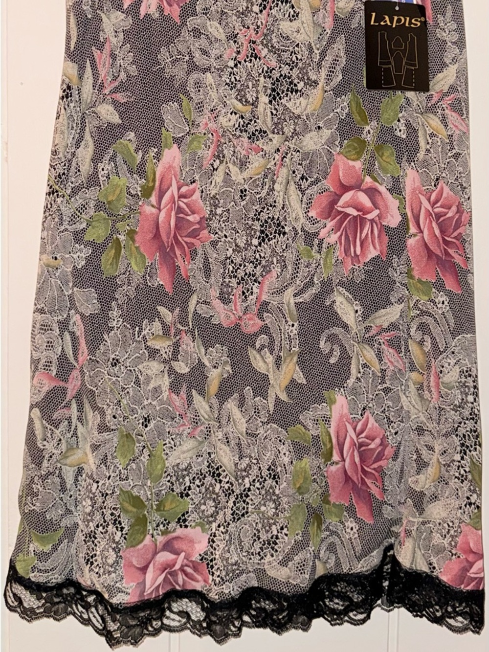 Lapis Floral Lace Slip Skirt in Green and Black